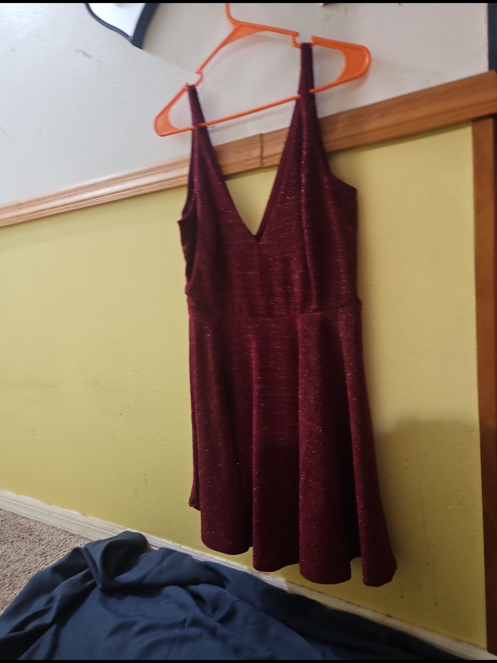 Papaya Burgundy Sparkle Midi Dress with V-Neck